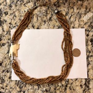 Vintage Tribal Multi-strand Beaded Carved Elephant African Necklace